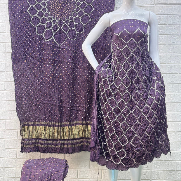 Modal Silk  Bandhani 3-Piece Suit with Zari Pallu Dupatta | Dot Bandhani Bottom