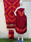 Modal Silk Shibori & bandhani suit Set multi color with neck and daman patta