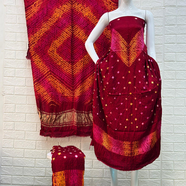 Modal Silk Shibori & bandhani suit Set multi color with neck and daman patta