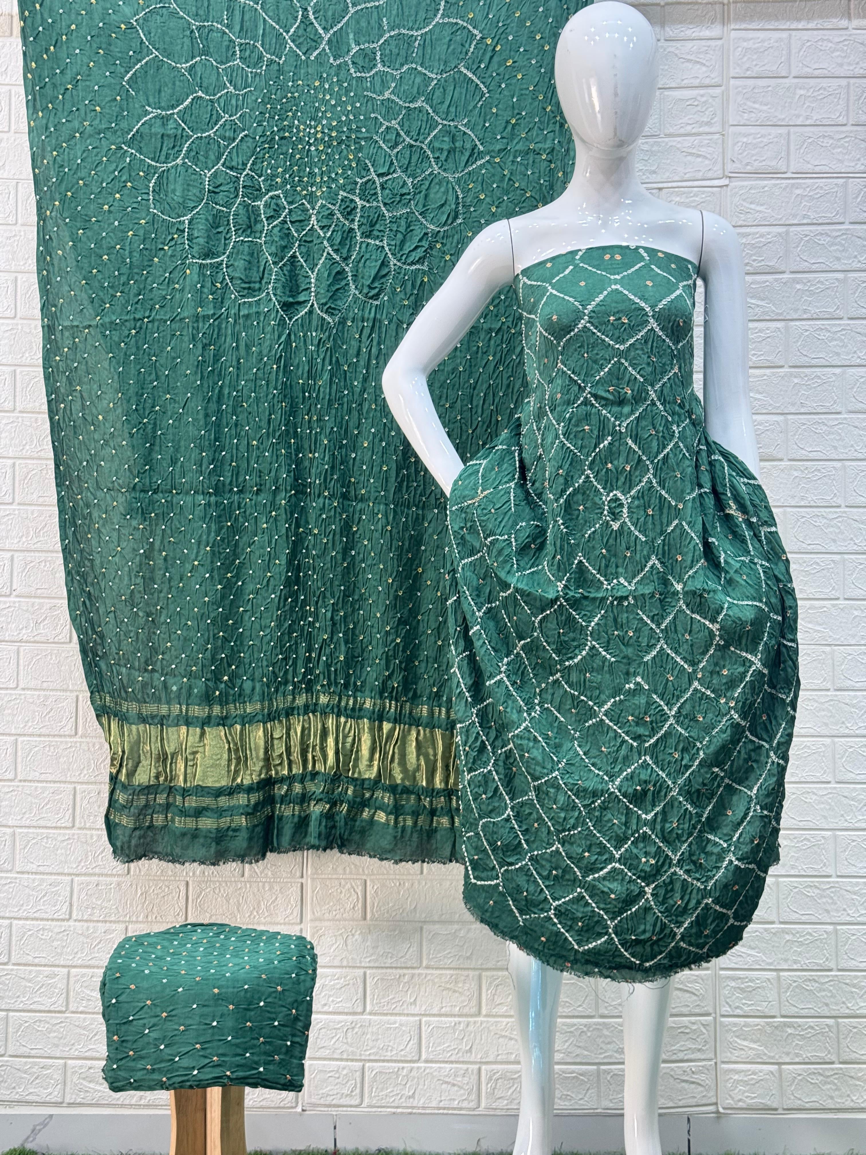 Modal Silk  Bandhani 3-Piece Suit with Zari Pallu Dupatta | Dot Bandhani Bottom