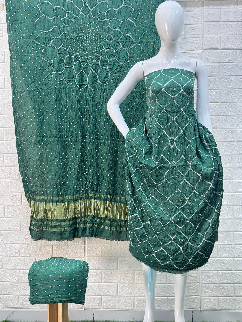 Modal Silk  Bandhani 3-Piece Suit with Zari Pallu Dupatta | Dot Bandhani Bottom