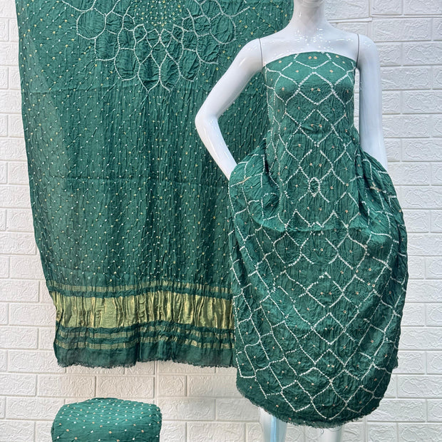 Modal Silk  Bandhani 3-Piece Suit with Zari Pallu Dupatta | Dot Bandhani Bottom