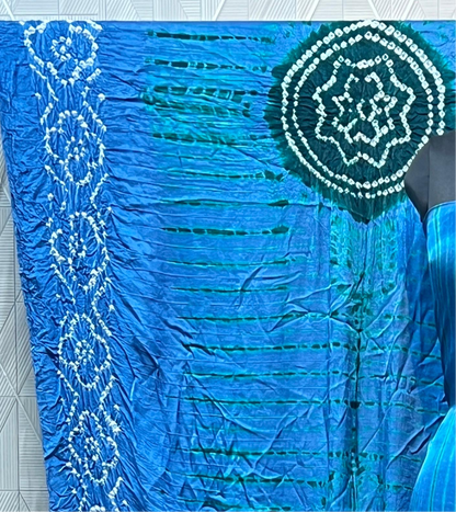Sky blue & green Modal Silk Tie & Dye Bandhani Dupatta 3 Piece Suits