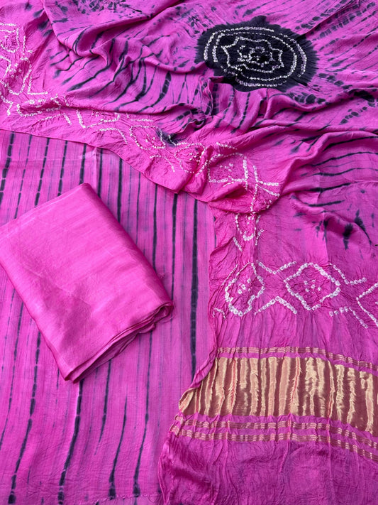 Pink & Black Modal Silk Tie & Dye Bandhani Dupatta 3 Piece Suits