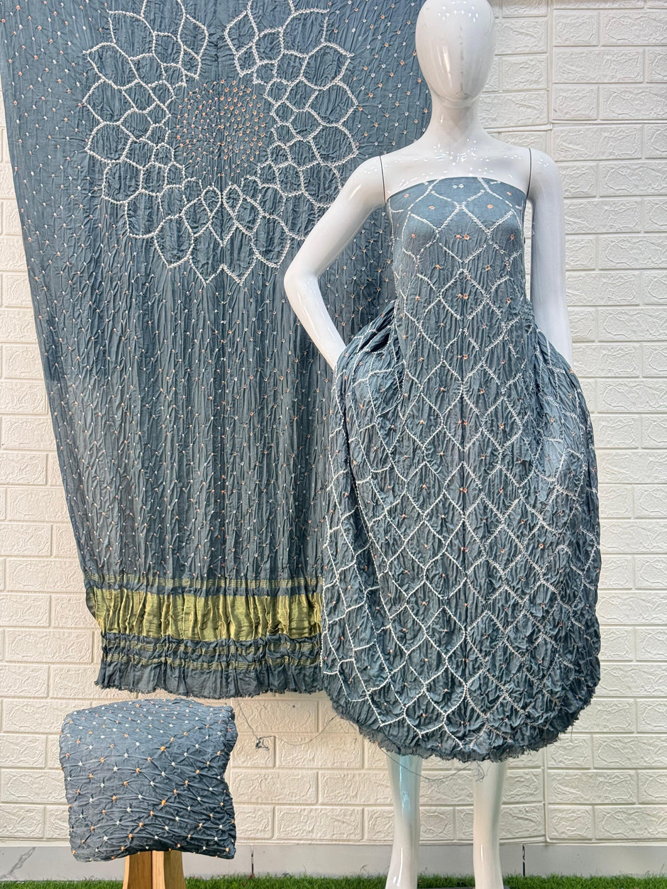 Modal Silk  Bandhani 3-Piece Suit with Zari Pallu Dupatta | Dot Bandhani Bottom