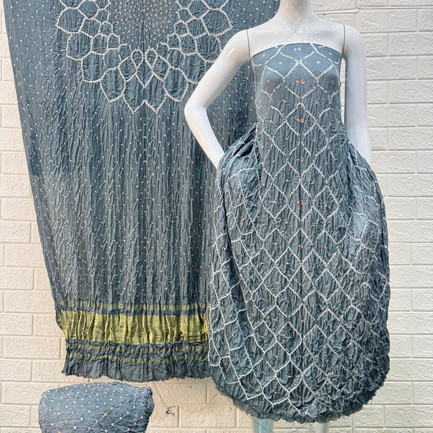 Modal Silk  Bandhani 3-Piece Suit with Zari Pallu Dupatta | Dot Bandhani Bottom