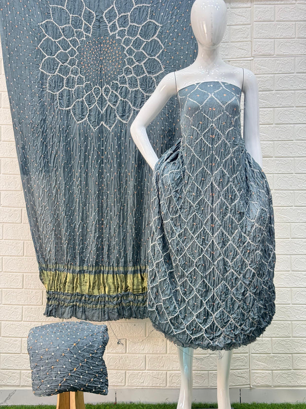 Modal Silk  Bandhani 3-Piece Suit with Zari Pallu Dupatta | Dot Bandhani Bottom