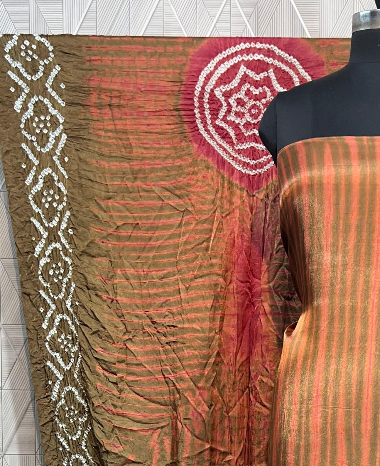 Brown g & pink Modal Silk Tie & Dye Bandhani Dupatta 3 Piece Suits