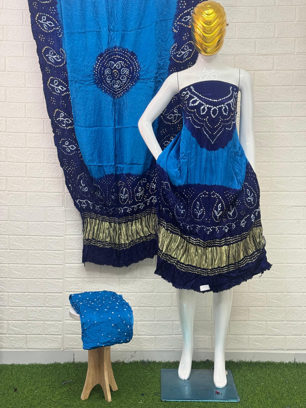 Modal Silk  Bandhani 3-Piece Suit with Zari Pallu Dupatta | Dot Bandhani Bottom