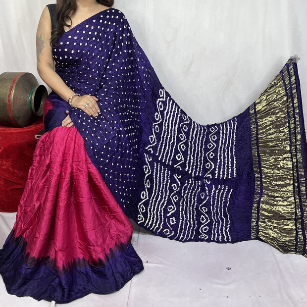 modal silk bandhani saree
