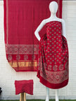 Buy Ajrakh Hand Block Print Modal Silk 3 Piece Suit Online | Ajrakh Design with Zari Dupatta
