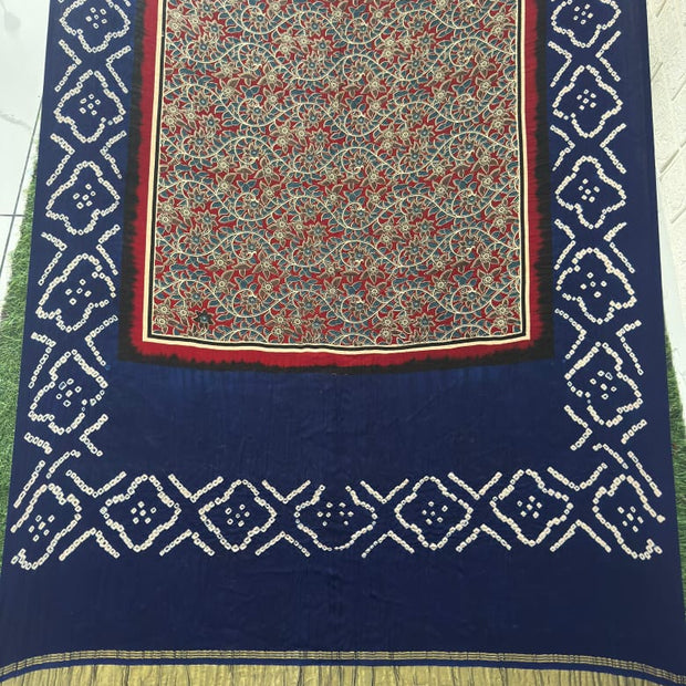 Modal silk ajrakh and bandhani dupatta screen print