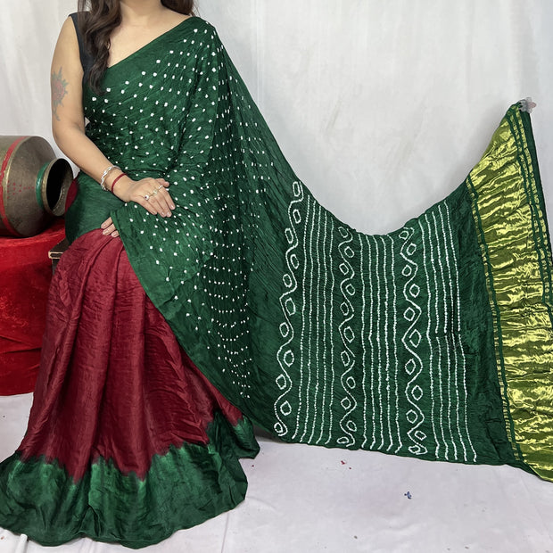 modal silk bandhani saree