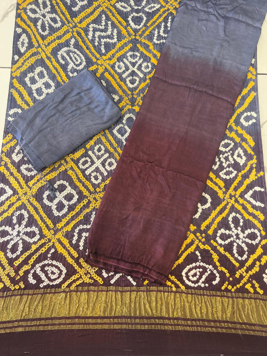 Modal silk seded color bandhani 3 piece suit