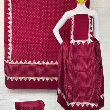 Pure Modal Silk Ajrakh Hand Block Print neptol Dye 3 Pice Suit without zari pallu