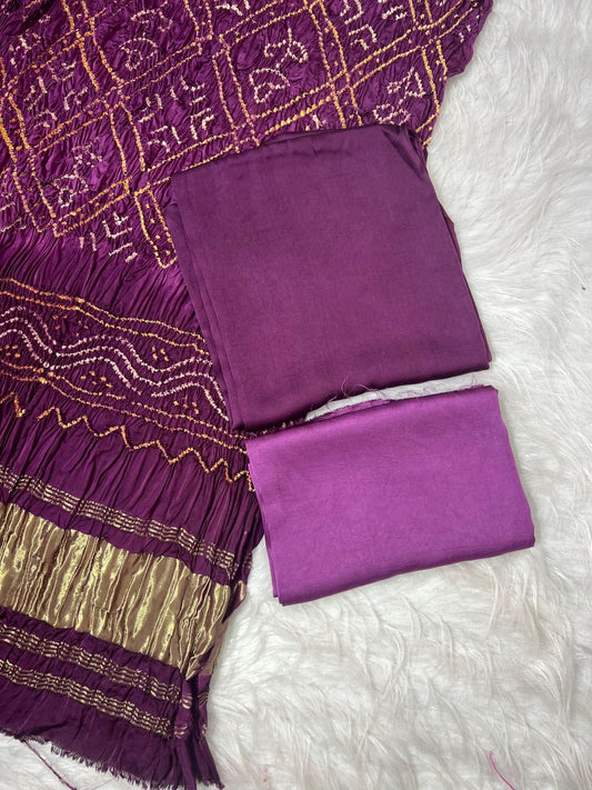 Pure Modal Silk Lite Dark And Barbhat Bandhani 3 Pice Suit