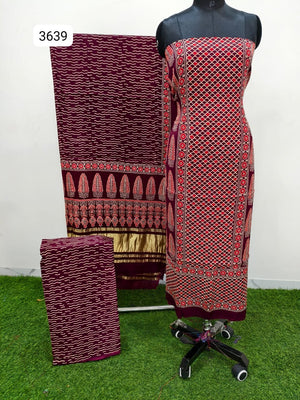 Pure Modal Silk Ajrakh Hand Block Print Neptol Dye 3 Pice Suit