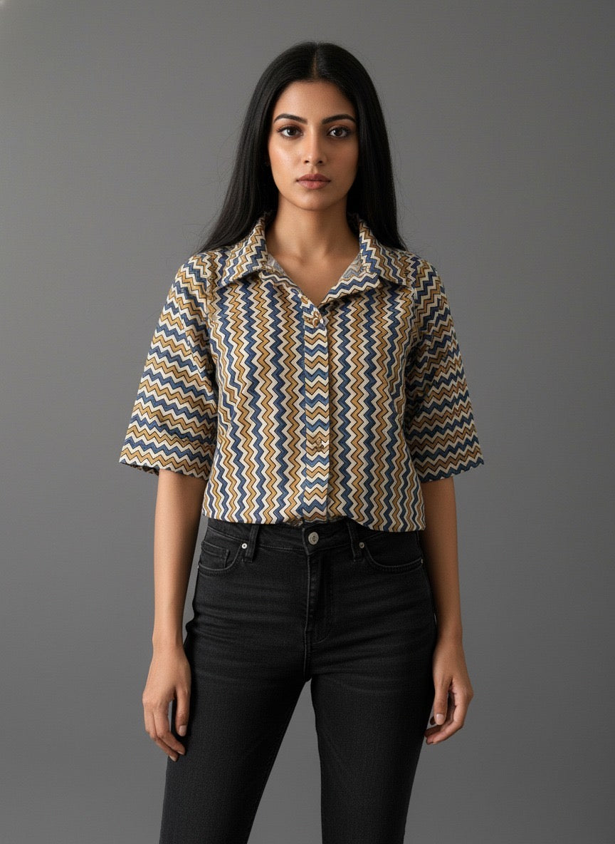 Ajrakh Hand Block Print Pure Cotton Shirt