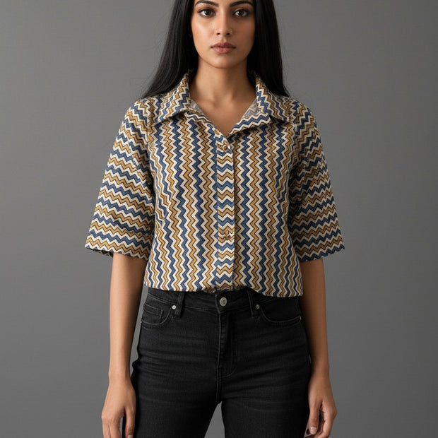 Ajrakh Hand Block Print Pure Cotton Shirt