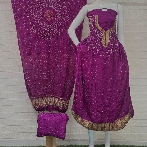 Modal Silk  Bandhani 3-Piece Suit with Zari Pallu Dupatta | Dot Bandhani Bottom