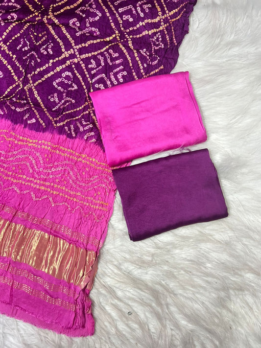 Pure Modal Silk Lite Dark And Barbhat Bandhani 3 Pice Suit