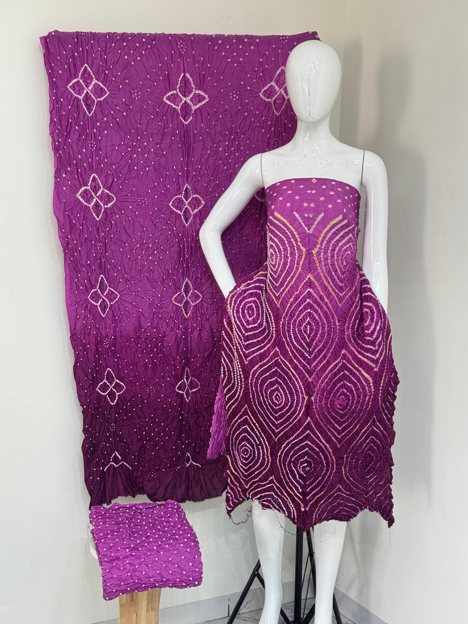 Maslin suit Bandhani 3-Piece Suit without Zari Pallu Dupatta | Dot Bandhani Bottom