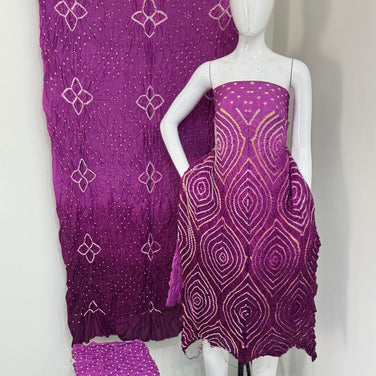 Maslin suit Bandhani 3-Piece Suit without Zari Pallu Dupatta | Dot Bandhani Bottom