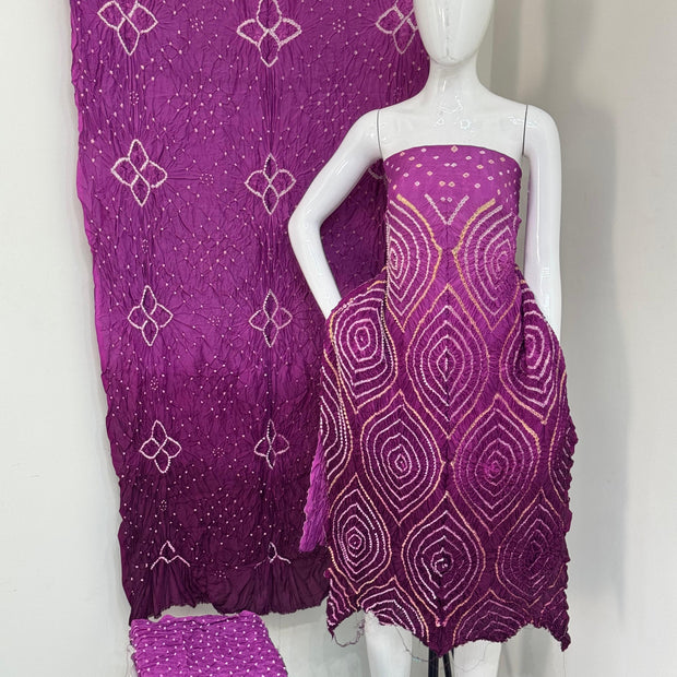 Maslin suit Bandhani 3-Piece Suit without Zari Pallu Dupatta | Dot Bandhani Bottom