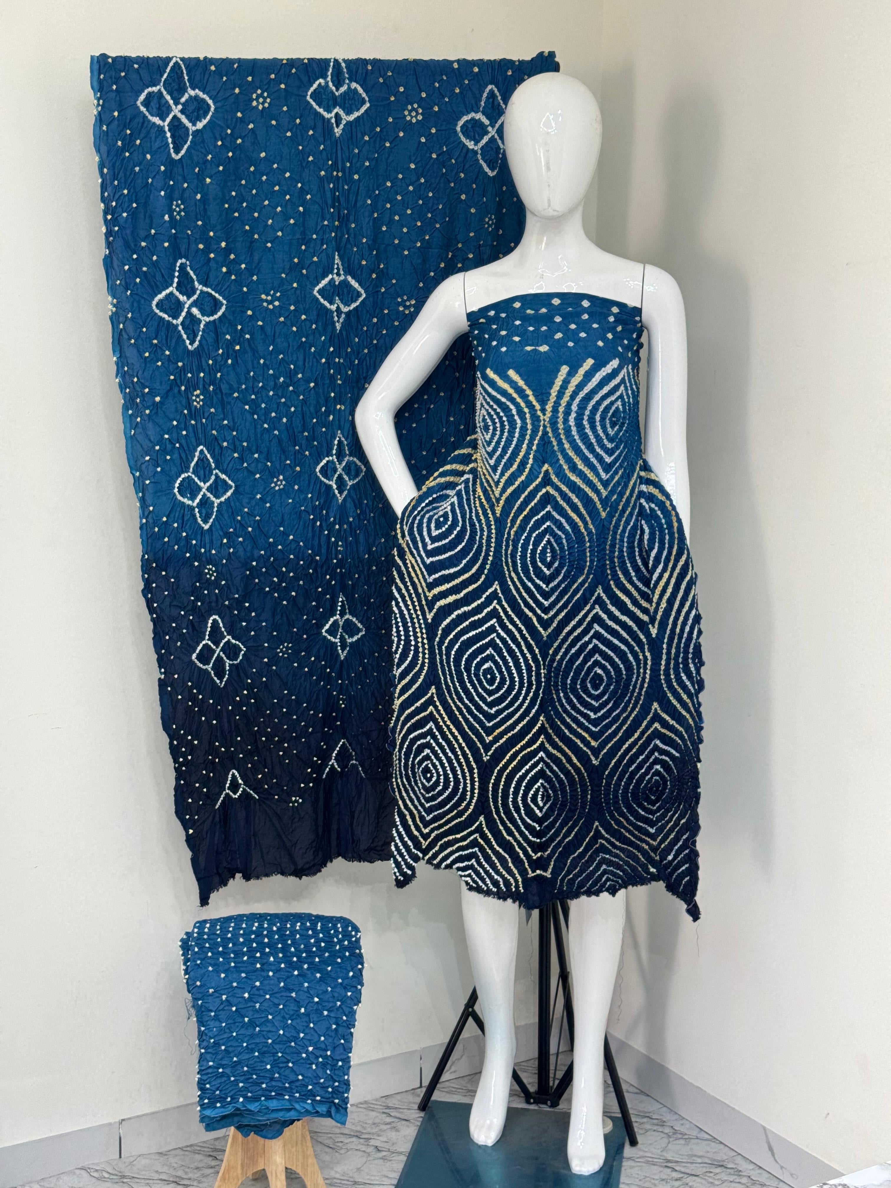 Maslin suit Bandhani 3-Piece Suit without Zari Pallu Dupatta | Dot Bandhani Bottom