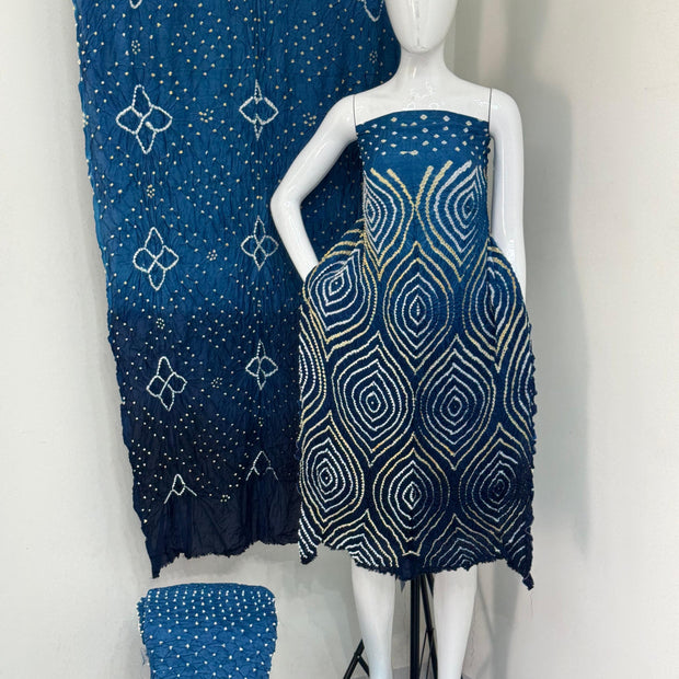 Maslin suit Bandhani 3-Piece Suit without Zari Pallu Dupatta | Dot Bandhani Bottom