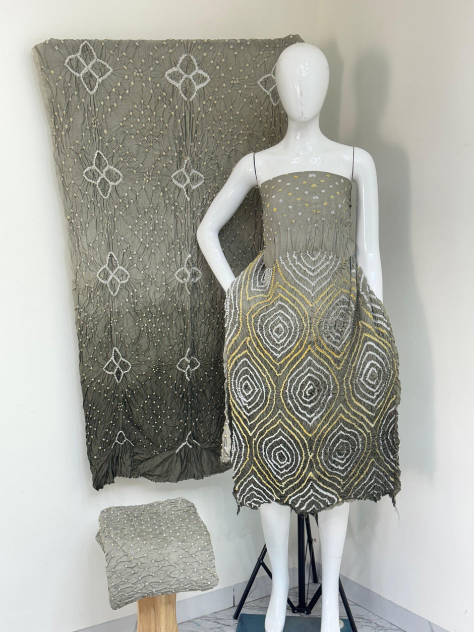 Maslin suit Bandhani 3-Piece Suit without Zari Pallu Dupatta | Dot Bandhani Bottom