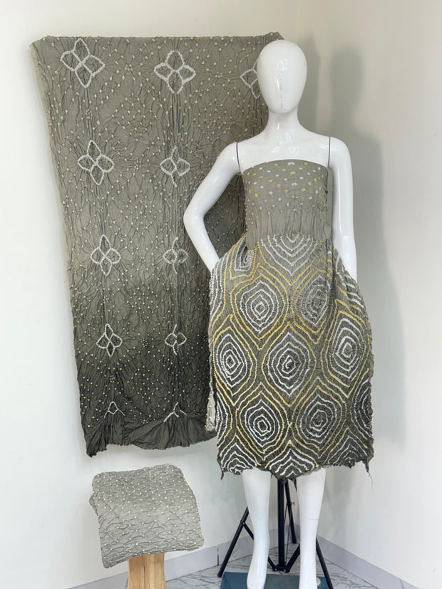 Maslin suit Bandhani 3-Piece Suit without Zari Pallu Dupatta | Dot Bandhani Bottom