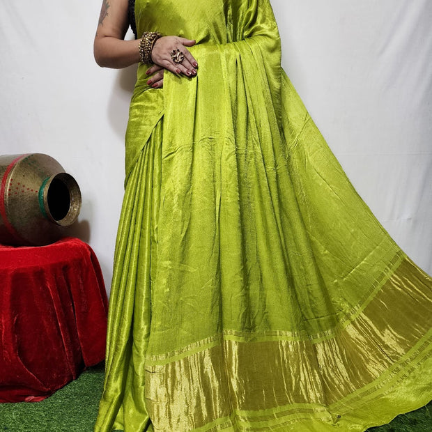 modal silk plan dye saree with zari pallu