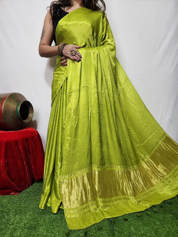 modal silk plan dye saree with zari pallu