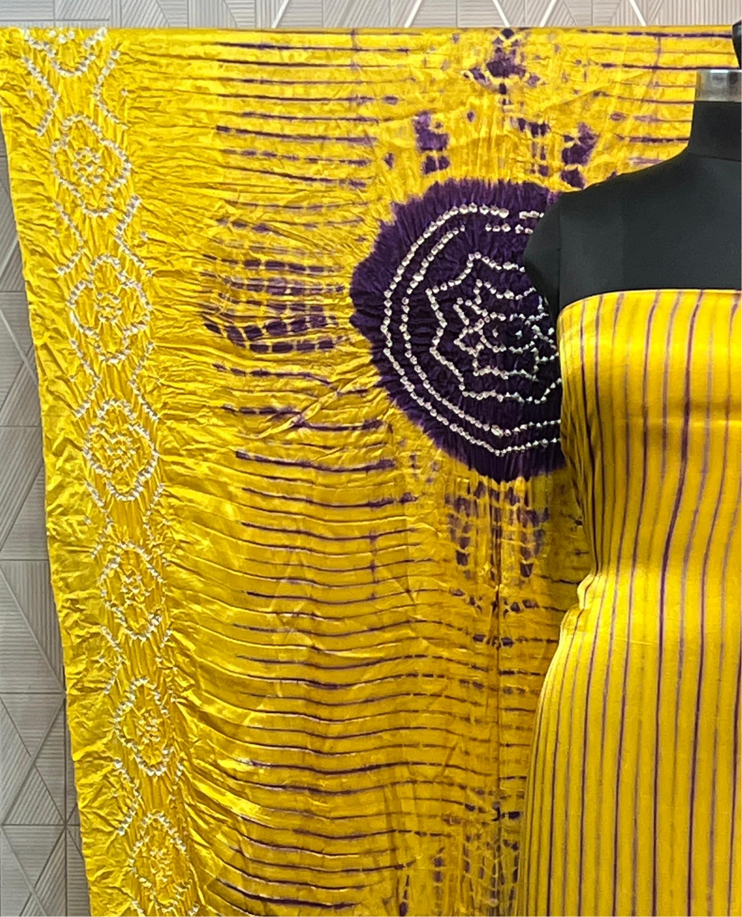 Yellow & purple Modal Silk Tie & Dye Bandhani Dupatta 3 Piece Suits