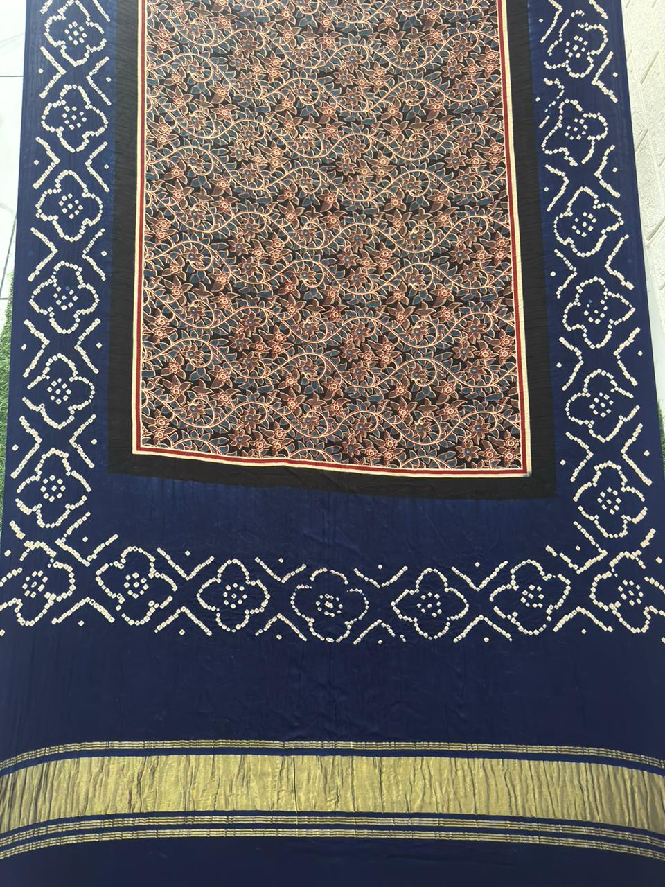Modal silk ajrakh and bandhani dupatta screen print