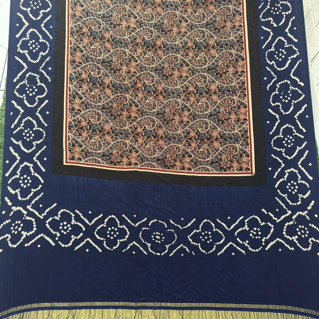 Modal silk ajrakh and bandhani dupatta screen print