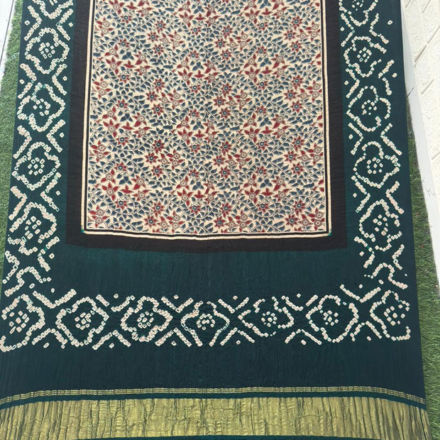 Modal silk ajrakh and bandhani dupatta screen print