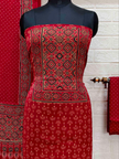 Red Pure Modal Silk Ajrakh Hand Block Print Neptol Dye 3 Pice Suit