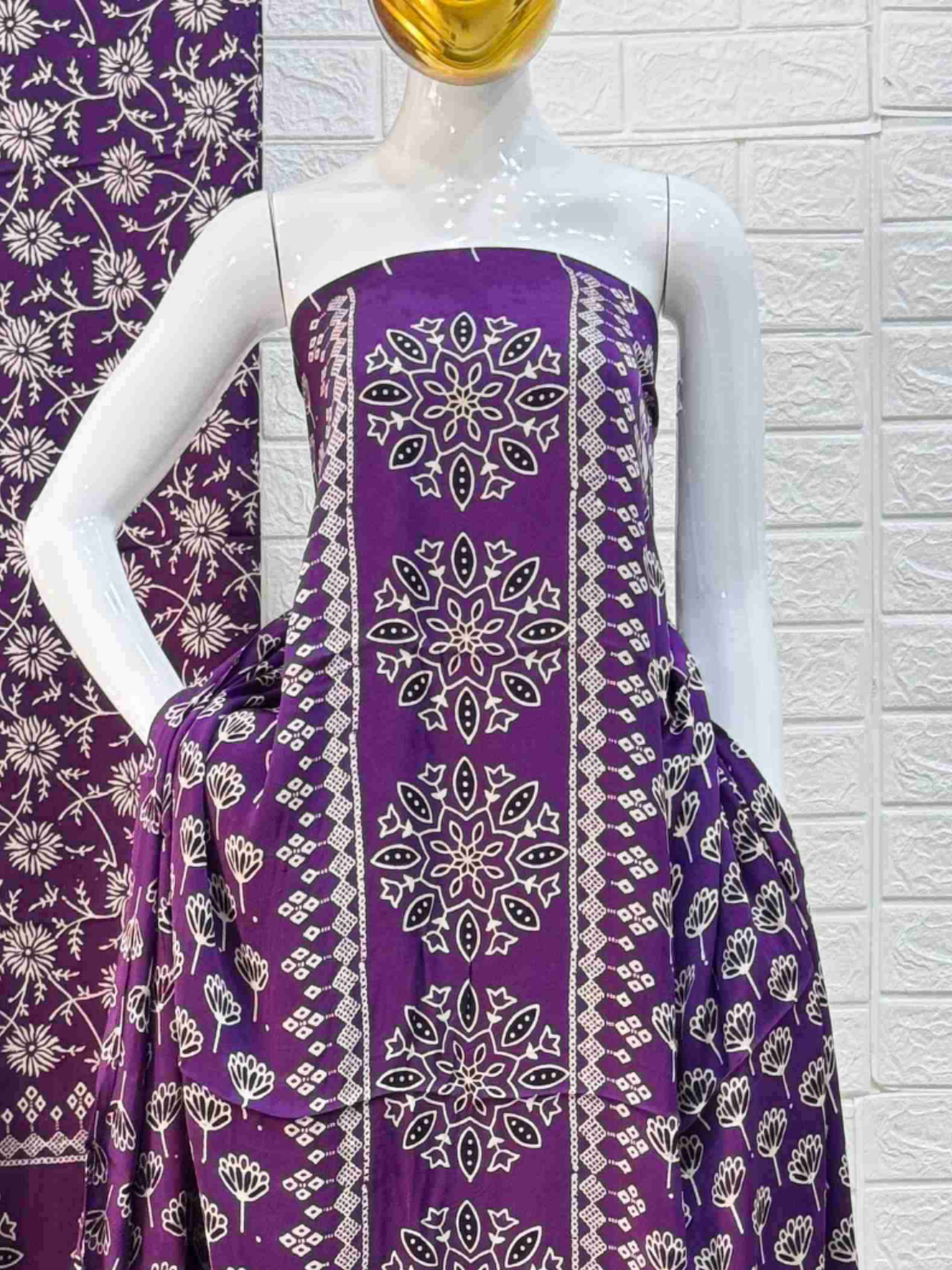 Pure Modal Silk Ajrakh Hand Block Print Neptol Dye 3 Pice Suit