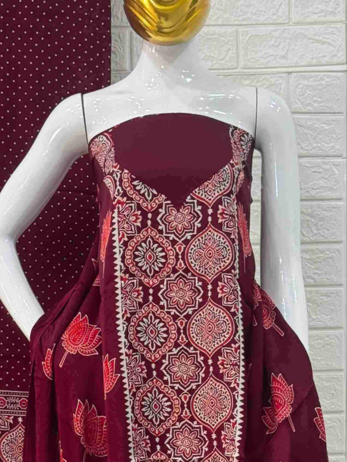 Pure Modal Silk Ajrakh Hand Block Print Neptol Dye 3 Pice Suit