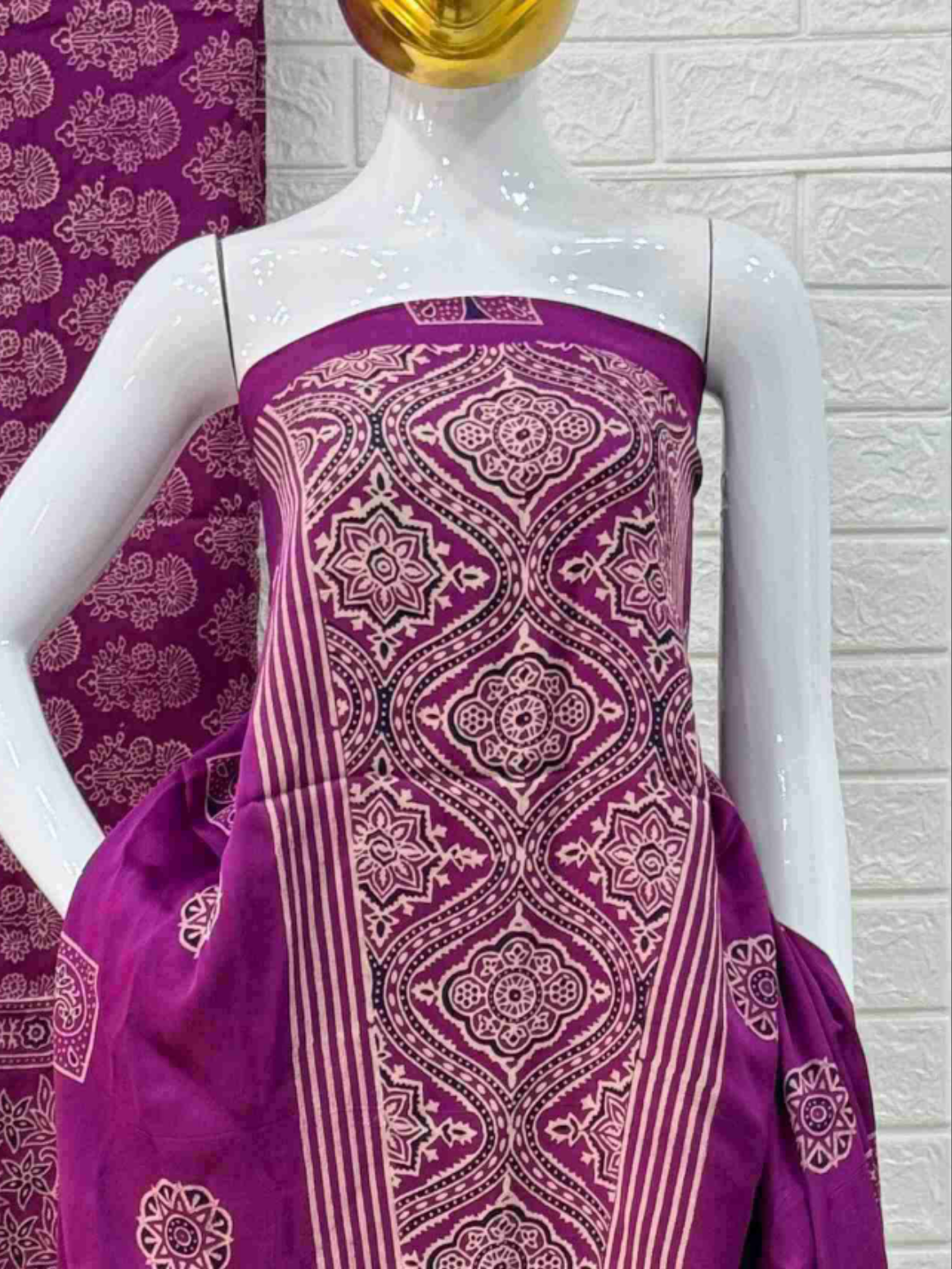 Pure Modal Silk Ajrakh Hand Block Print Neptol Dye 3 Pice Suit
