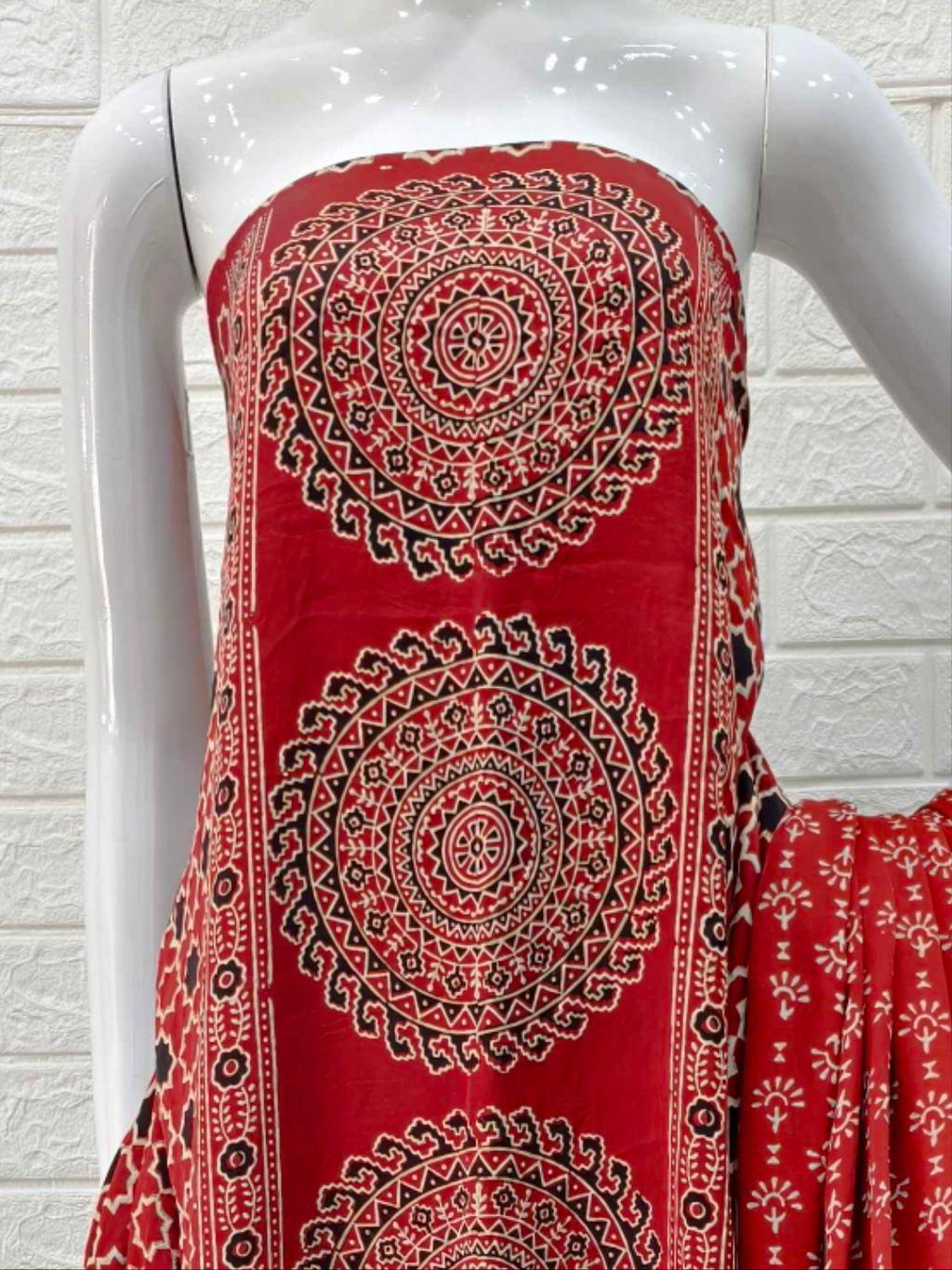 Pure Modal Silk Rust Ajrakh Hand Block Print Neptol Dye 3 Pice Suit