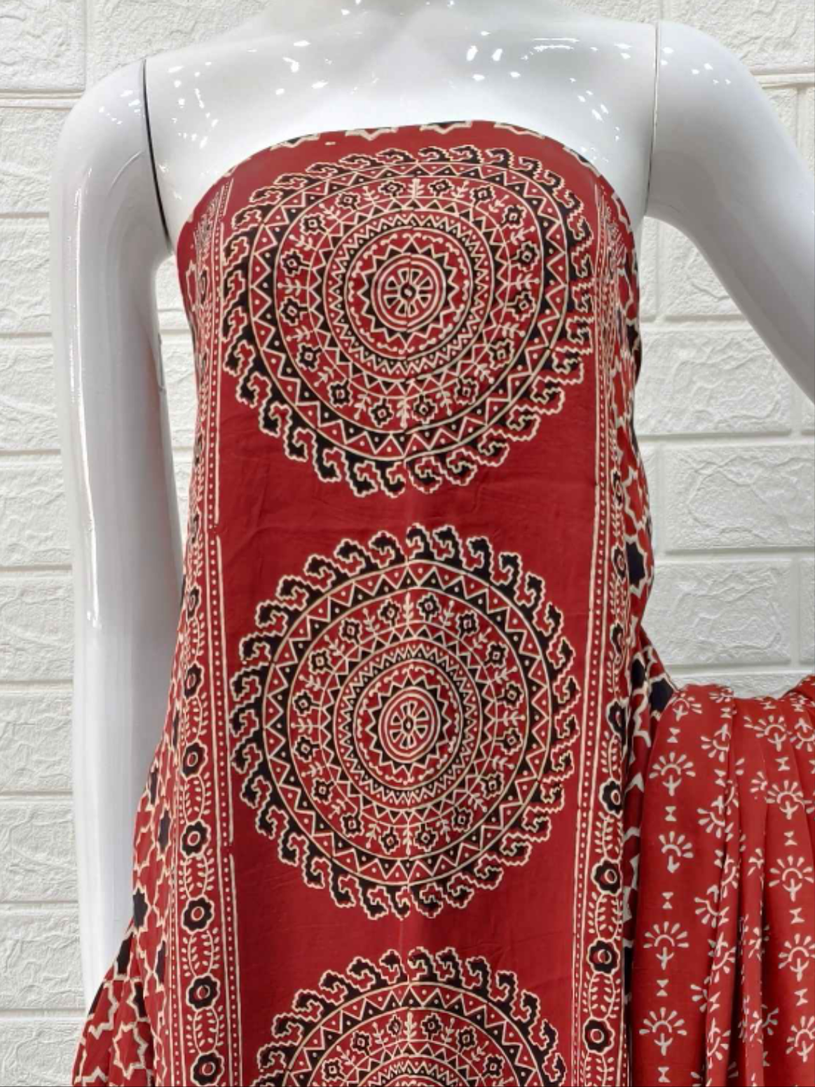 Pure Modal Silk Rust Ajrakh Hand Block Print Neptol Dye 3 Pice Suit