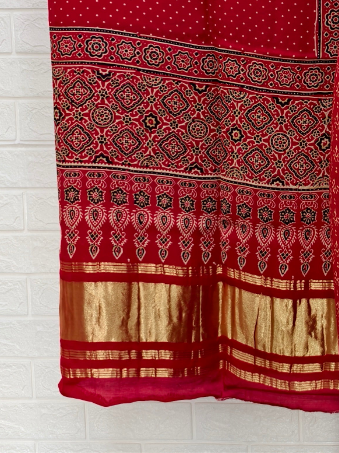 Red Pure Modal Silk Ajrakh Hand Block Print Neptol Dye 3 Pice Suit