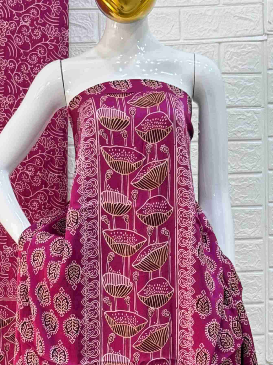 Pure Modal Silk Ajrakh Hand Block Print Neptol Dye 3 Pice Suit