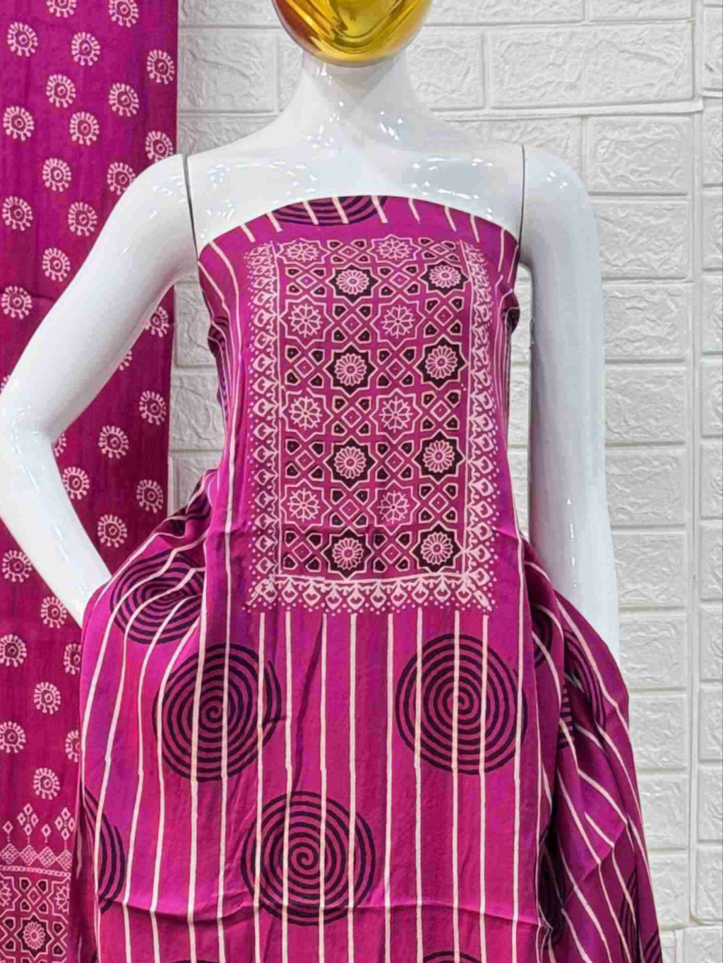 Pure Modal Silk Ajrakh Hand Block Print Neptol Dye 3 Pice Suit