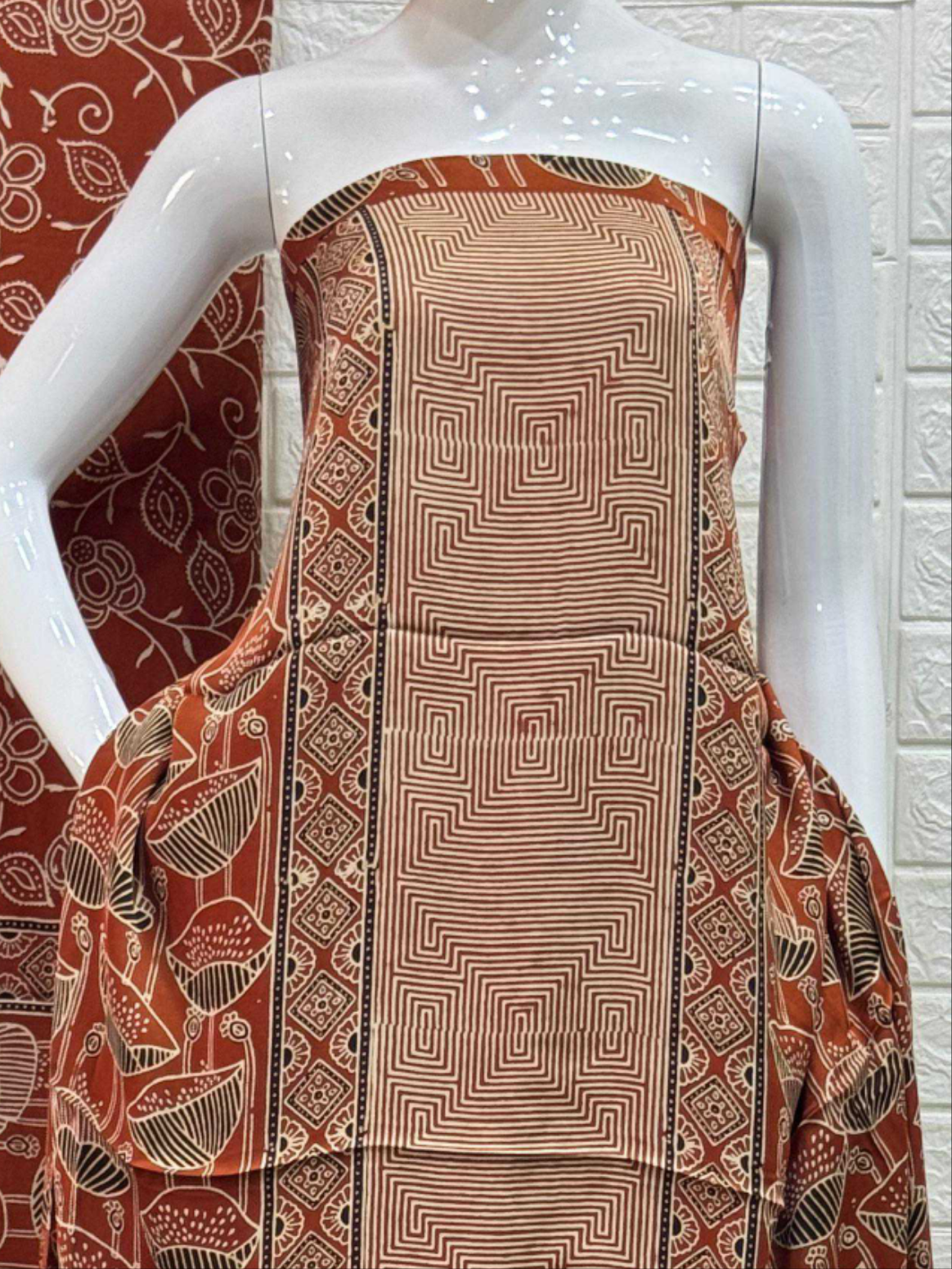 Pure Modal Silk Rust Ajrakh Hand Block Print Neptol Dye 3 Pice Suit