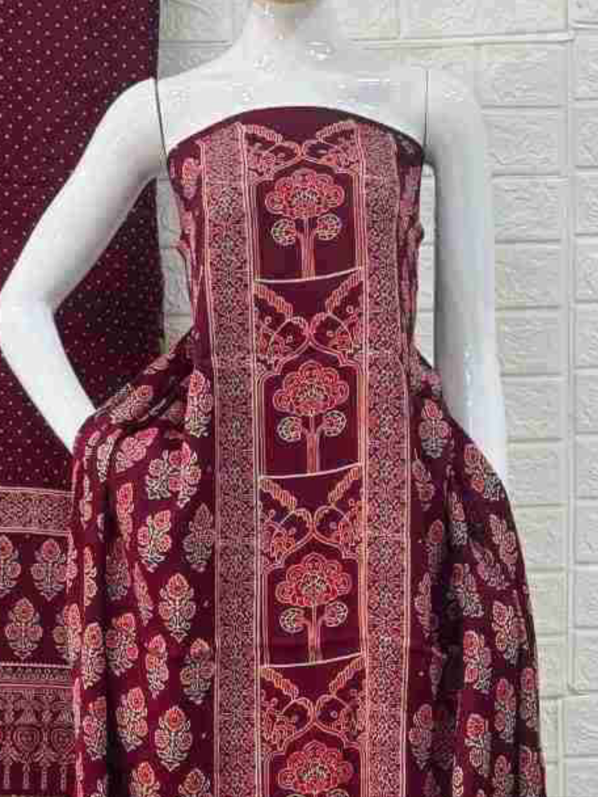 Pure Modal Silk Ajrakh Hand Block Print Neptol Dye 3 Pice Suit
