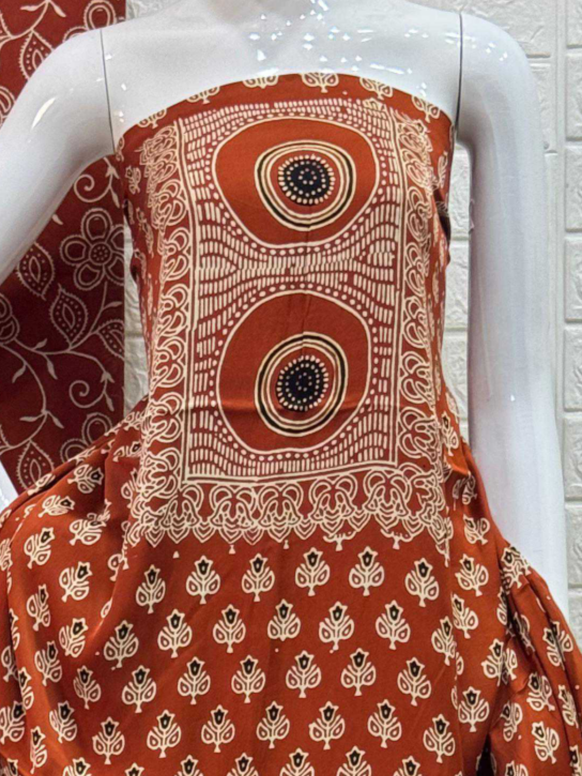 Pure Modal Silk Rust Ajrakh Hand Block Print Neptol Dye 3 Pice Suit
